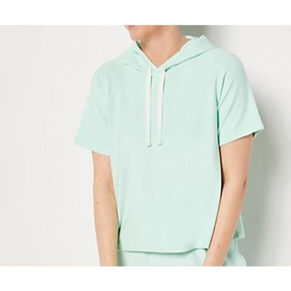 Y-744 Candace Cameron Bure Terry Cloth Short-Sleeve Beach Hoodie SPRING MINT M - Picture 1 of 1